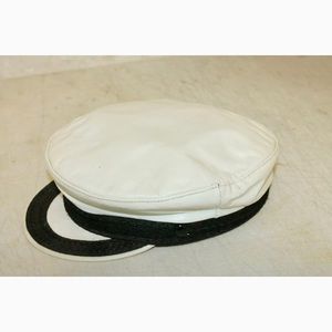 VINTAGE WHITE LEATHER BIKER MOTORCYCLE CAPTAIN HAT